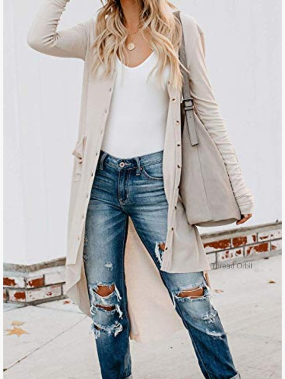 Long Cardigan with Pockets, High Low Hem, Button Down, Lightweight Knit - Picture 3 of 7